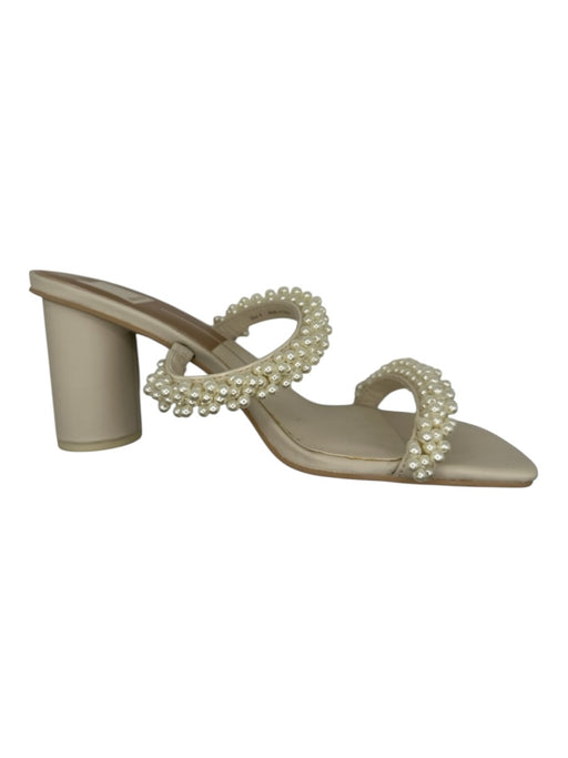 Dolce Vita Shoe Size 8 Ivory Leather Faux Pearls Block Heel Square Toe Sandals Ivory / 8