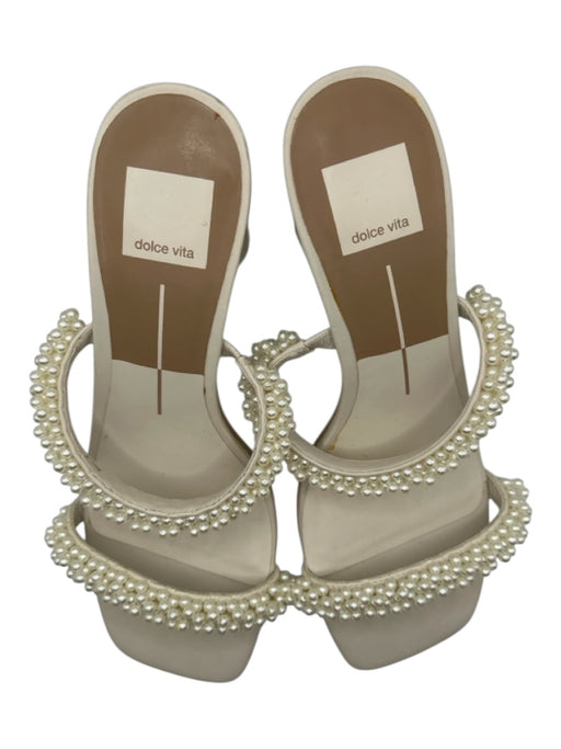 Dolce Vita Shoe Size 8 Ivory Leather Faux Pearls Block Heel Square Toe Sandals Ivory / 8