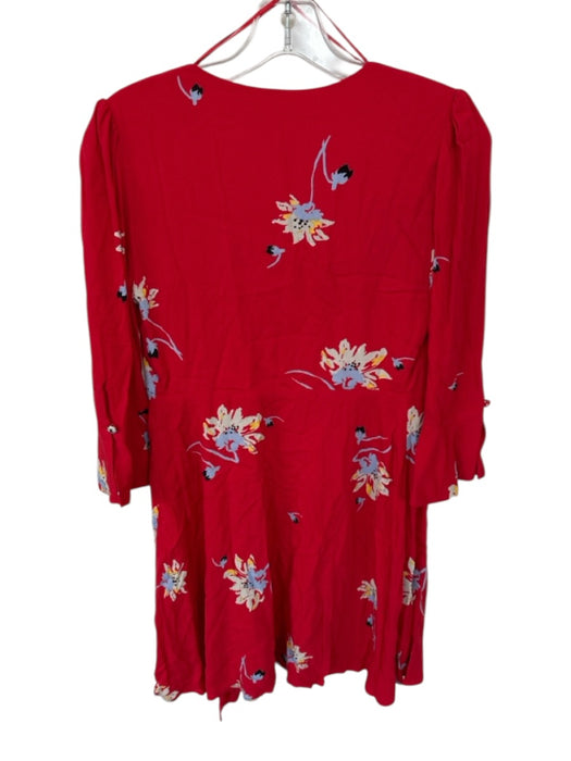 Free People Size XS Red & Blue Rayon Long Sleeve Flowers Buttons Dress Red & Blue / XS