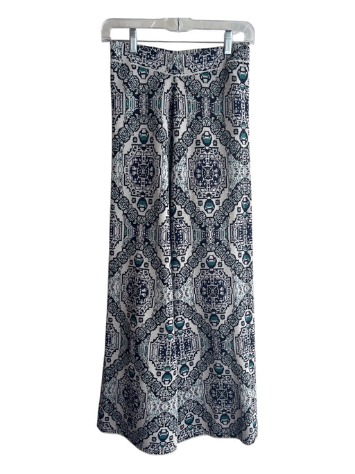 Free People Size XS Grey & Blue Polyester Woven Print Wide Leg High Waist Pants Grey & Blue / XS