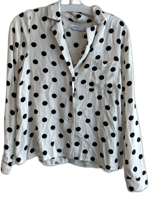 Greylin Size Medium White & Black Viscose Polka Dots Button Down Long Sleeve Top White & Black / Medium
