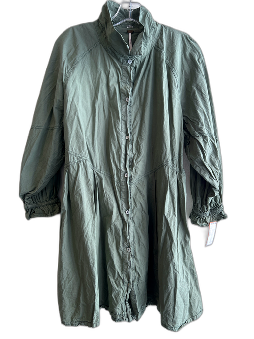 Free People Size Medium Green No Fabric Tag Long Sleeve Collared Pockets Dress Green / Medium