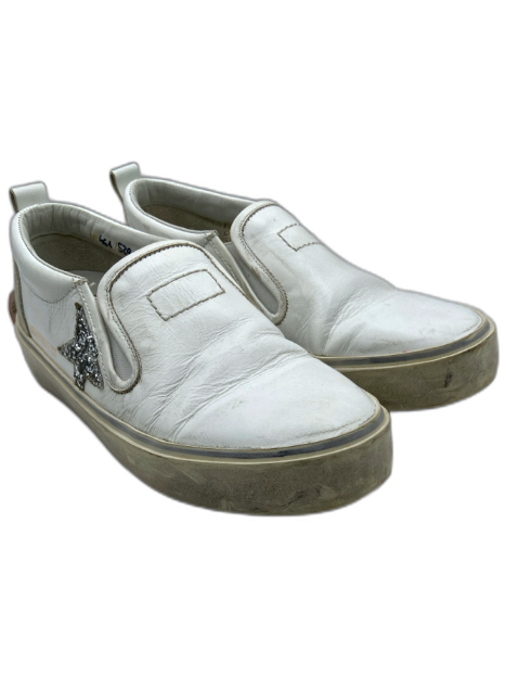 Golden Goose Shoe Size 37 White Leather Round Toe Silver Glitter Star Sneakers White / 37
