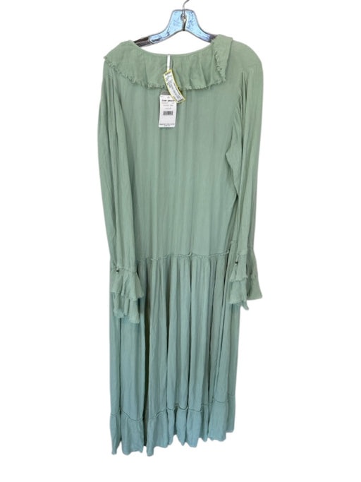 Free People Size XS Sage green Cotton Blend Long Sleeve Raw Hem Ruffles Dress Sage green / XS