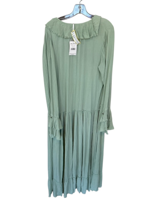 Free People Size XS Sage green Cotton Blend Long Sleeve Raw Hem Ruffles Dress Sage green / XS