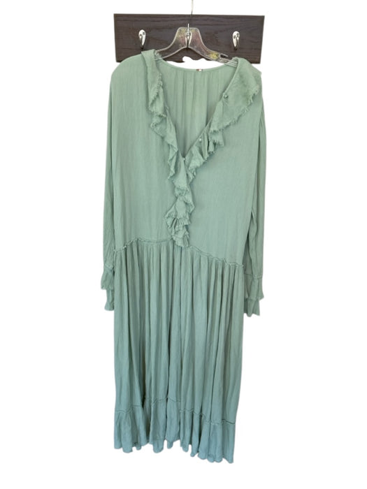 Free People Size XS Sage green Cotton Blend Long Sleeve Raw Hem Ruffles Dress Sage green / XS
