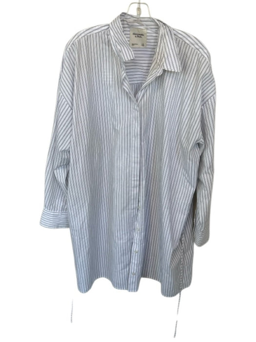 Abercrombie & Fitch Size XL White & Navy Cotton Long Sleeve Striped Collar Dress White & Navy / XL