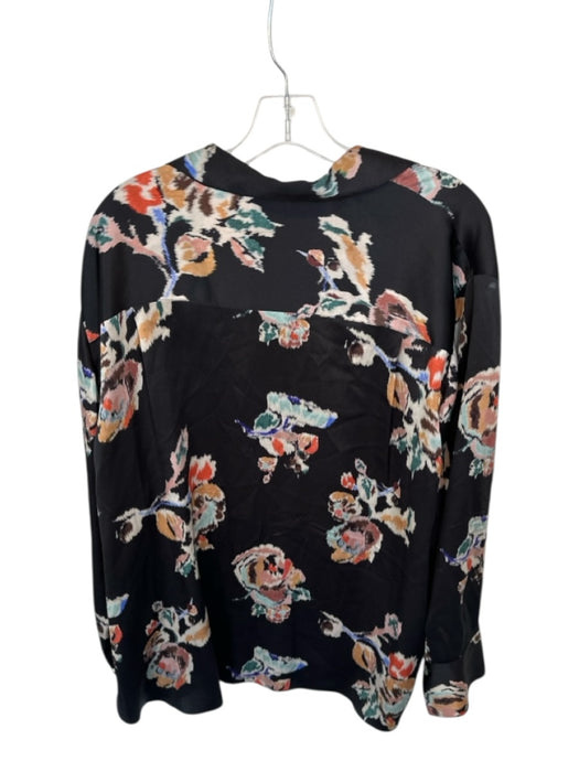Vince Size 2XL Black & Multi Silk Long Sleeve Flowers Button Down Top Black & Multi / 2XL