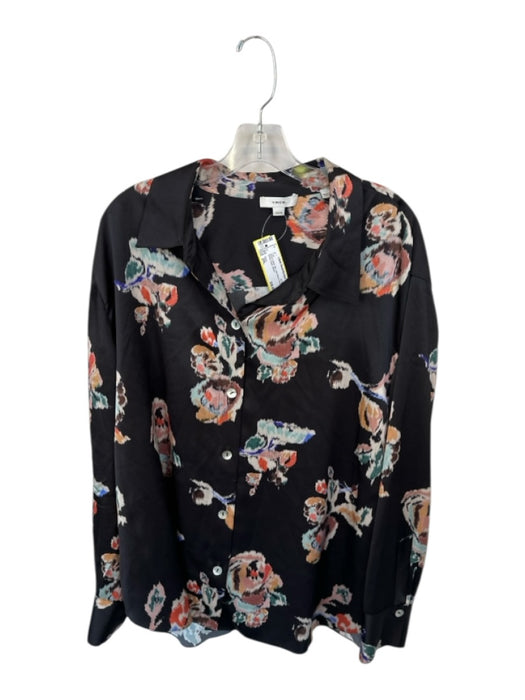 Vince Size 2XL Black & Multi Silk Long Sleeve Flowers Button Down Top Black & Multi / 2XL