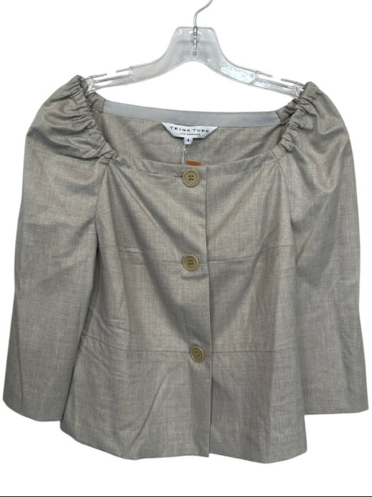 Trina Turk Size 4 Tan & Gold Polyester Blend Buttons Metallic Jacket Tan & Gold / 4