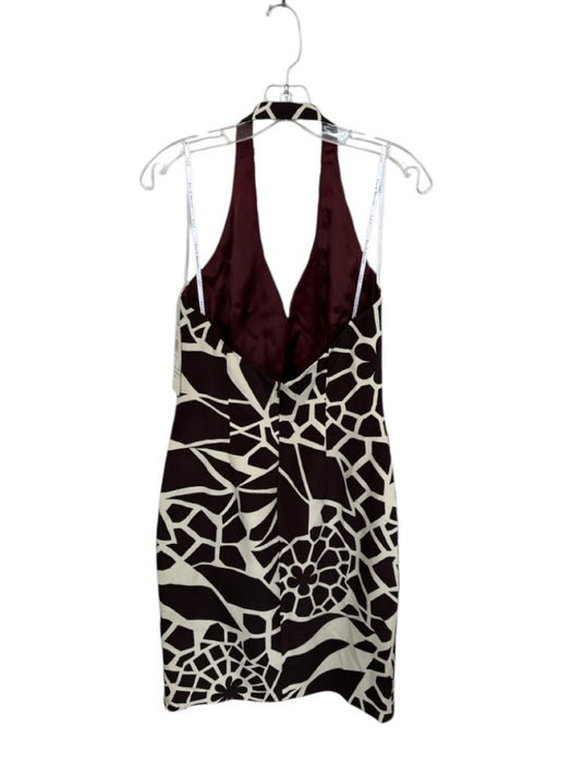 David Meister Size 6 Cream & Brown Silk Halter Neck Giraffe Back Zip Dress Cream & Brown / 6