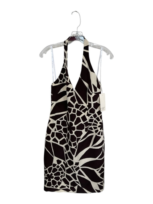 David Meister Size 6 Cream & Brown Silk Halter Neck Giraffe Back Zip Dress Cream & Brown / 6