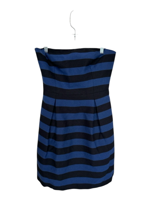 Trina Turk Size 8 Navy & Black Cotton Strapless Striped Pleat Detail Short Dress Navy & Black / 8
