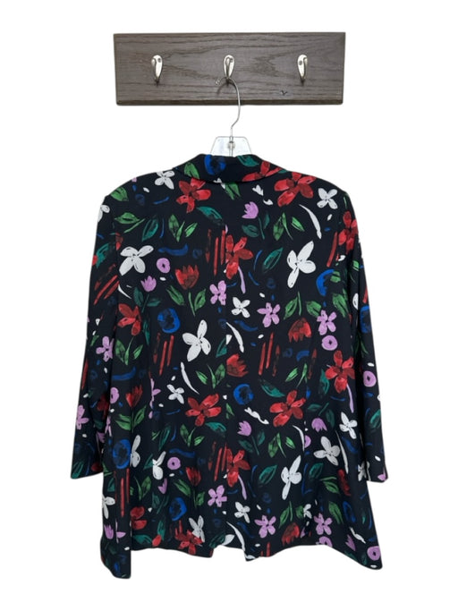 Eloquii Size 16 Black & Multi Polyester Long Sleeve Flowers Blazer Coat Black & Multi / 16