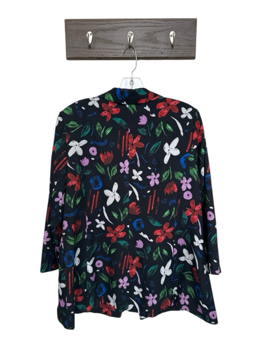 Eloquii Size 16 Black & Multi Polyester Long Sleeve Flowers Blazer Coat Black & Multi / 16