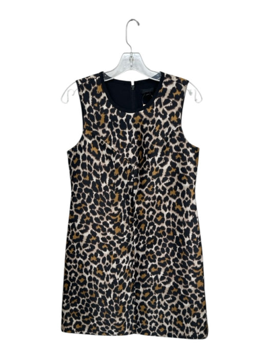 J. Crew Size 4 Tan & Brown Polyester Sleeveless Animal Print Back Zip Midi Dress Tan & Brown / 4