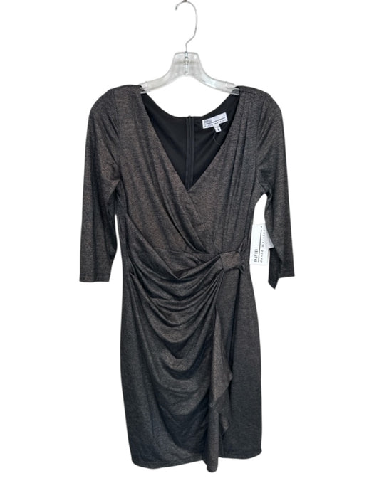 David Meister Size 8 Black & Gold Nylon Blend Metallic Thread Long Sleeve Dress Black & Gold / 8