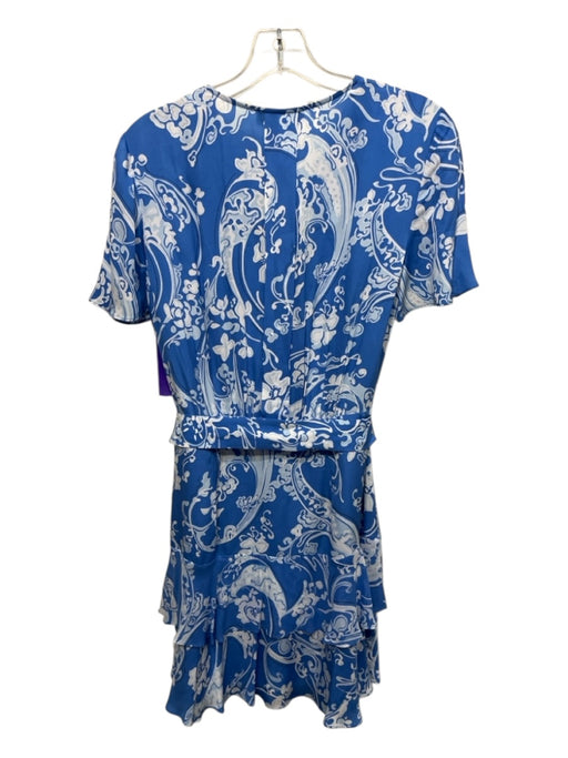 Reiss Size 4 Blue & White Viscose ladder lace Abstract Cap Sleeve Dress Blue & White / 4