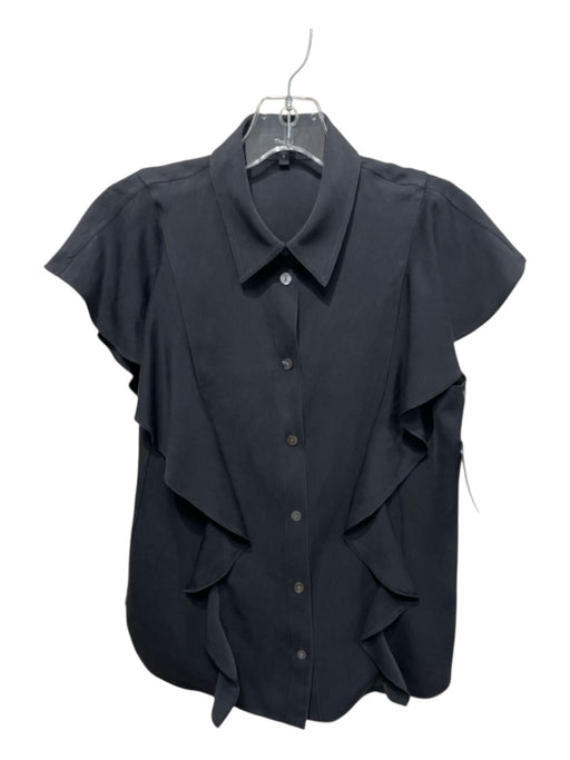 Theory Size S Black Silk flounce Flutter Sleeve Button Down Top Black / S