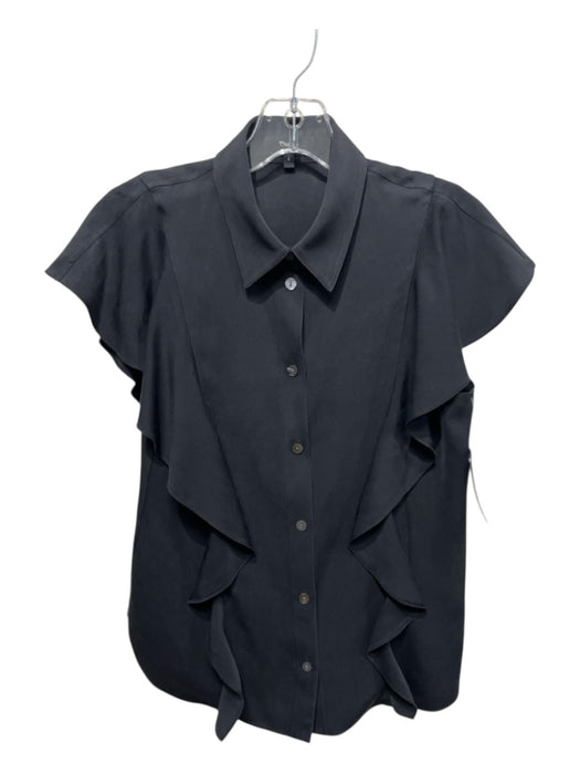 Theory Size S Black Silk flounce Flutter Sleeve Button Down Top Black / S