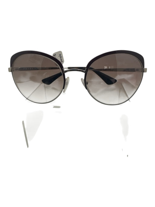 Prada Burgundy &  Silver Acetate Round Frames Gradient Sunglasses Burgundy &  Silver
