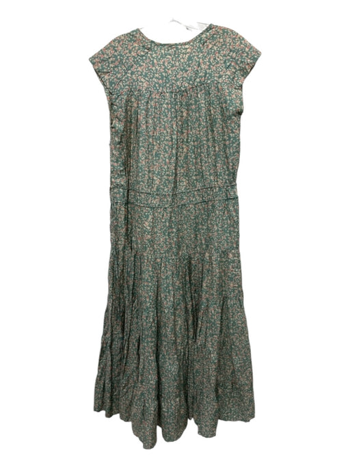 Mirth Size S Green, Tan, Orange cotton silk blend Drawstring Waist Midi Dress Green, Tan, Orange / S