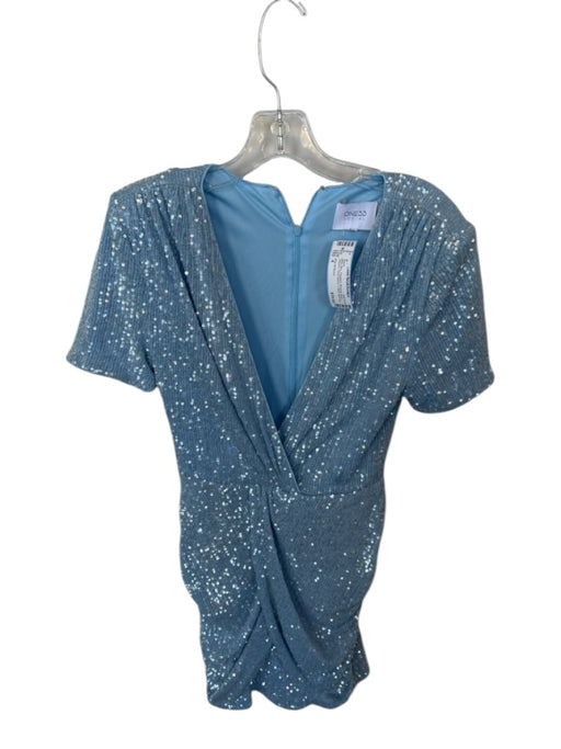 One 33 Social Size 4 Baby Blue Polyester Shoulder Pads Sequins V Neck Dress Baby Blue / 4
