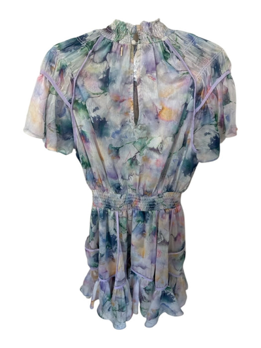 Misa Size S Pastels Flutter Sleeves Water Color Elastic Waist Dress Pastels / S