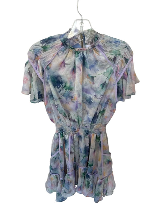 Misa Size S Pastels Flutter Sleeves Water Color Elastic Waist Dress Pastels / S