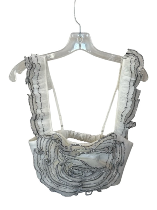 Elliatt Size M White & Black Polyester Flutter Sleeves Flower Application Top White & Black / M