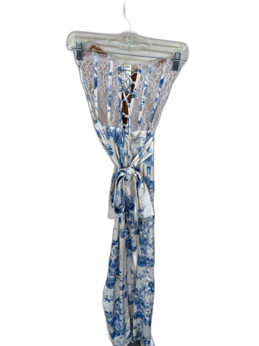 V Chapman Size 4 blue and white Polyester Lace Corset Floral Maxi Gown blue and white / 4