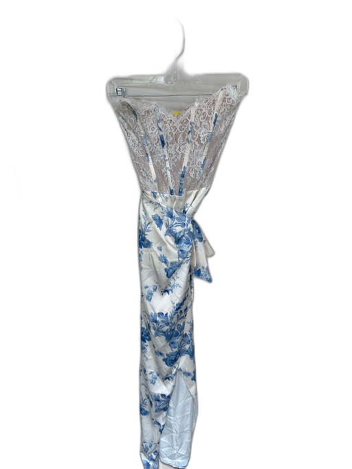 V Chapman Size 4 blue and white Polyester Lace Corset Floral Maxi Gown blue and white / 4