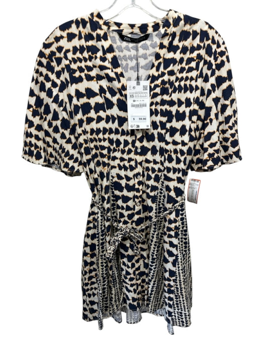 Zara Size XS White, Black & Yellow Viscose Blend Abstract Print Button Front Top White, Black & Yellow / XS