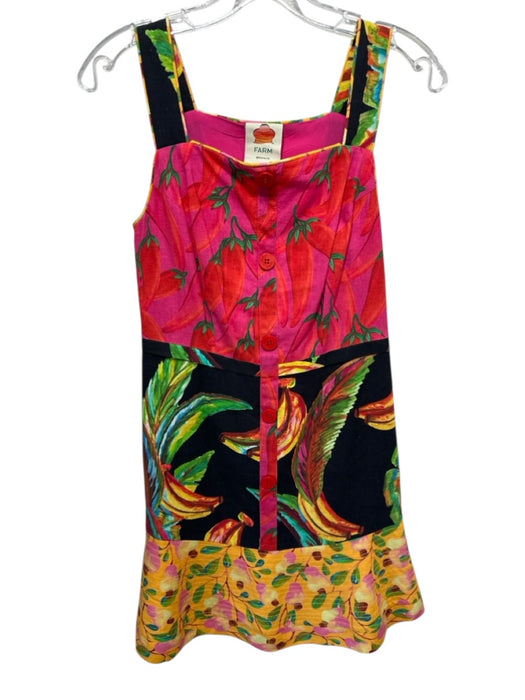 Farm Rio Size S Red & Multi Linen Blend Button Detail Square Neck Dress Red & Multi / S