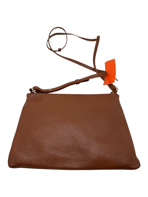 Cuyana Brown Leather Zip Close Crossbody Strap Pebbled Bag Brown
