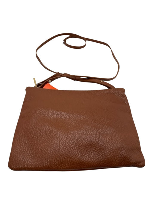 Cuyana Brown Leather Zip Close Crossbody Strap Pebbled Bag Brown