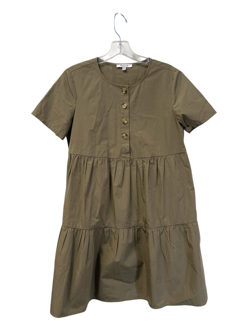 Madewell Size XXS Olive Green Cotton Round Neck Half Button Tiered Dress Olive Green / XXS