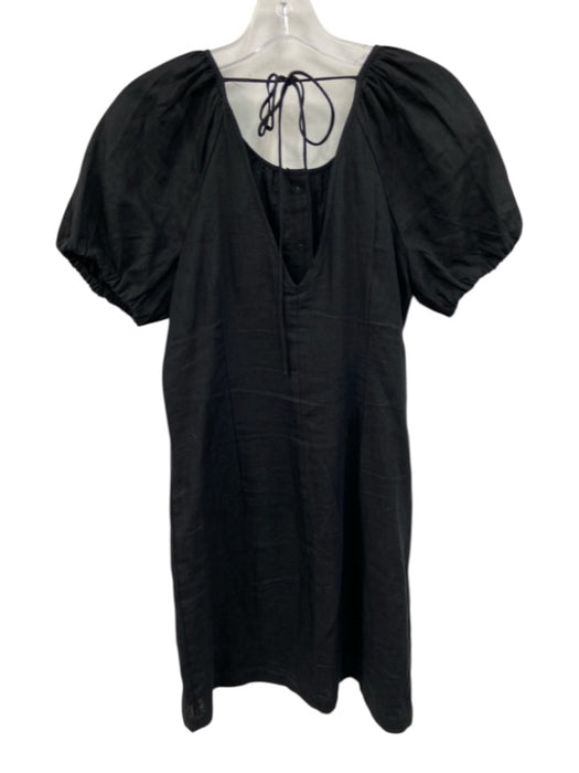 J.Crew Black Label Size 2 Black Linen Button Down Short Puff Sleeve Dress Black / 2