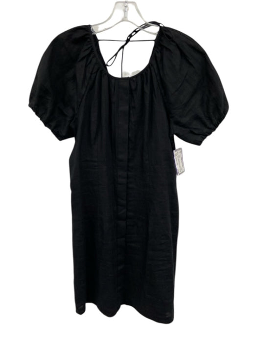 J.Crew Black Label Size 2 Black Linen Button Down Short Puff Sleeve Dress Black / 2