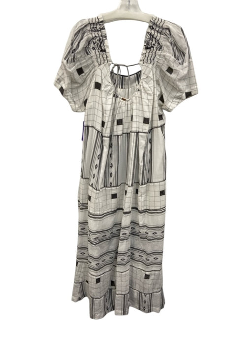 Free People Size Est S Black & White Cotton Square Neck Puff Short Sleeve Dress Black & White / Est S