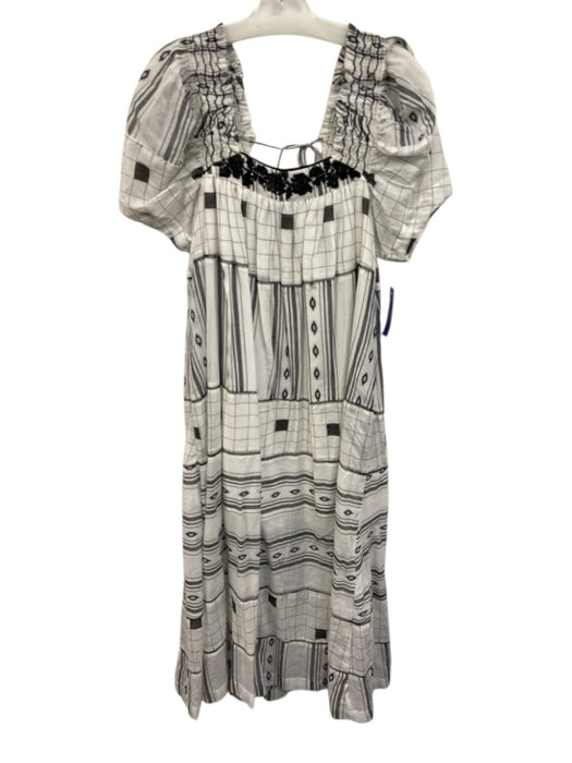 Free People Size Est S Black & White Cotton Square Neck Puff Short Sleeve Dress Black & White / Est S