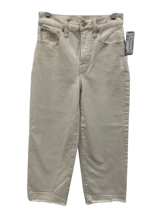 Madewell Size 25 Cream White Cotton Button & Zip Front Wide Leg Raw Hem Jeans Cream White / 25
