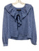 Zara Size XS Blue & White Polyester Long Sleeve Gingham Lettuce Edge Top Blue & White / XS