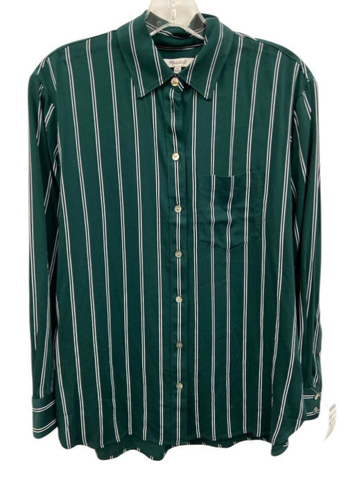 Madewell Size XS Green, White & Black Viscose Blend Striped Button Front Top Green, White & Black / XS