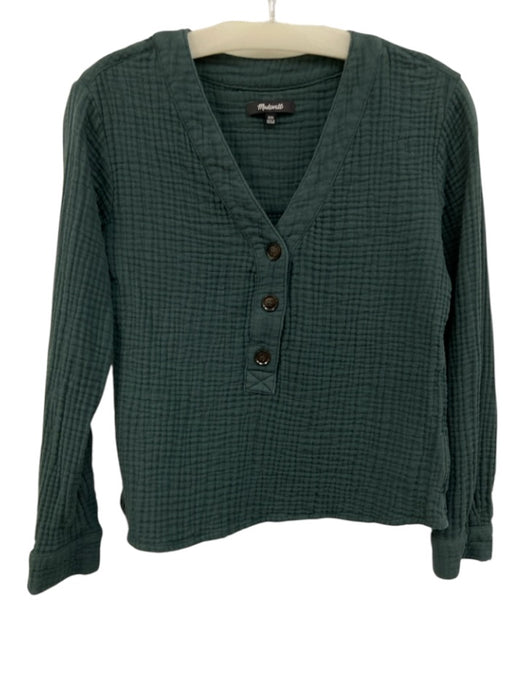 Madewell Size XXS Green Cotton Gauze V Neck Long Sleeve Pull Over Top Green / XXS