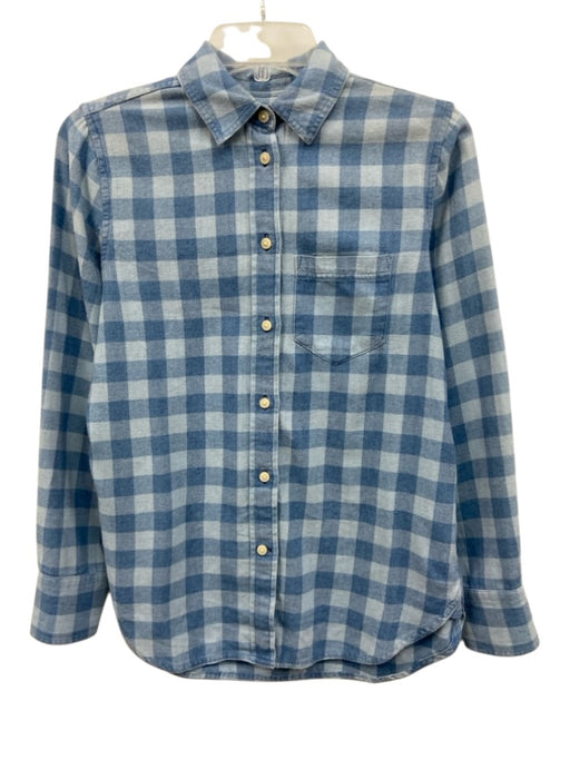 J Crew Size 0 Blue Cotton Blend Gingham Button Front Long Sleeve Top Blue / 0