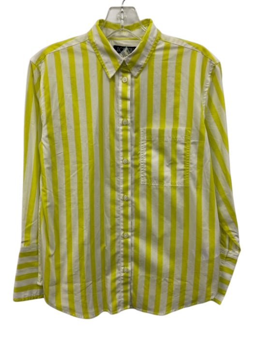 J Crew Size 2 Green & Multi Cotton Striped Button Front Long Sleeve Top Green & Multi / 2
