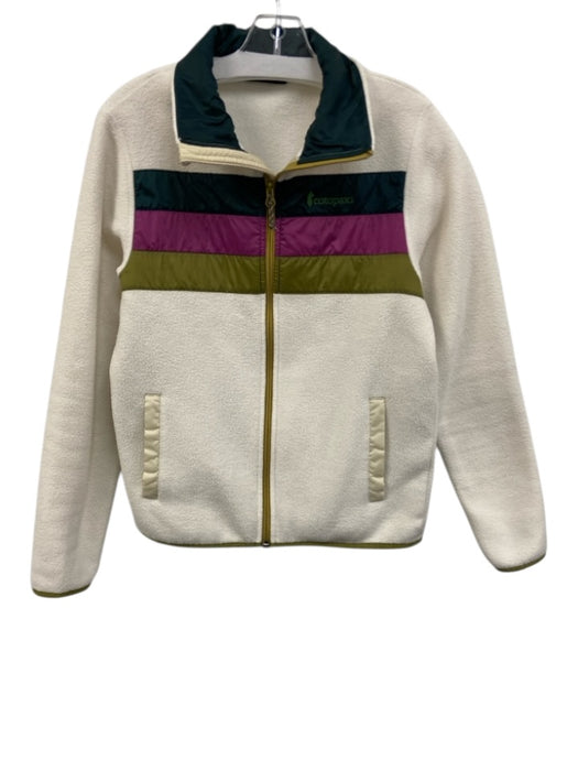 Cotopaxi Ivory & Multi Polyester Zip Front Color Block Pockets Mock Neck Jacket Ivory & Multi
