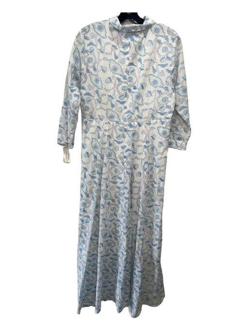 India Amory Size 2 Blue & White Cotton floral print Long Sleeve Collar Dress Blue & White / 2