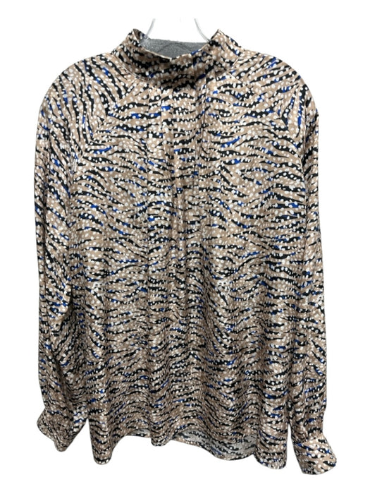 Hunter Bell Size XS Beige, Black, Blue Silk Long Sleeve Mixed Animal Print Top Beige, Black, Blue / XS
